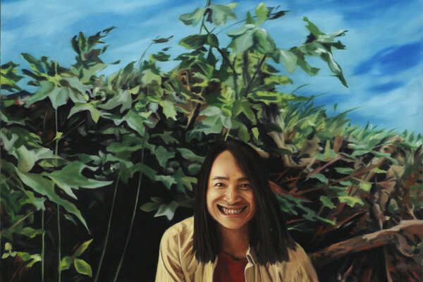 Xuan Huy Nguyen, „Selbstbildnis mit der Natur“, Öl auf Leinwand, 200 x 135 cm, 2003