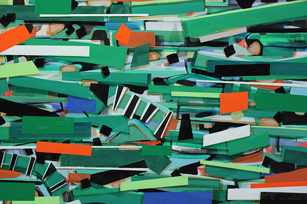 Nina Hannah Kornatz, „jubeln“, 140 x 190 cm, Öl u. Acryl auf Leinwand; Foto: Anne-Kathrin Szabó