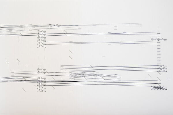 Kristina Heinrichs, Kontaktaufnahme – eine Notation, 2014/2015, 11-tlg. offene Serie, je ca. 50 x 140 cm, Foto: Magnus Sönning