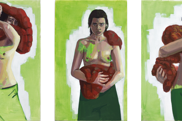 Drei Malereien mit Selbstportraits und Darm